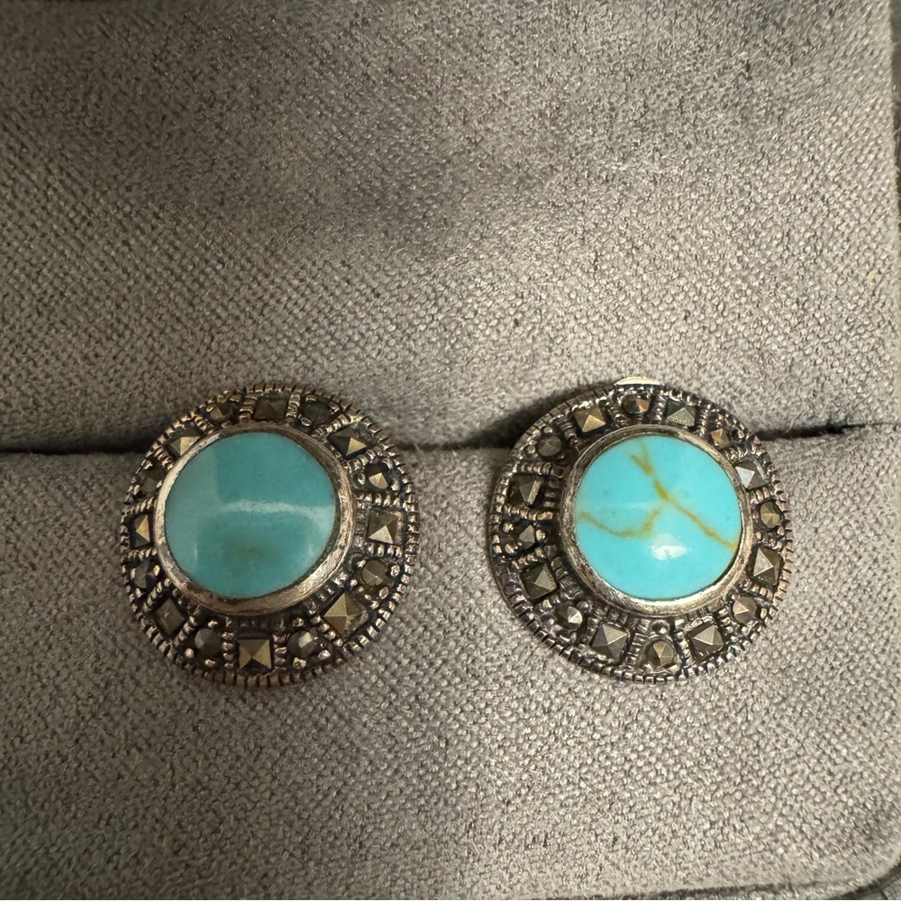 Sterling Silver Turquoise & Marcasite Earrings
